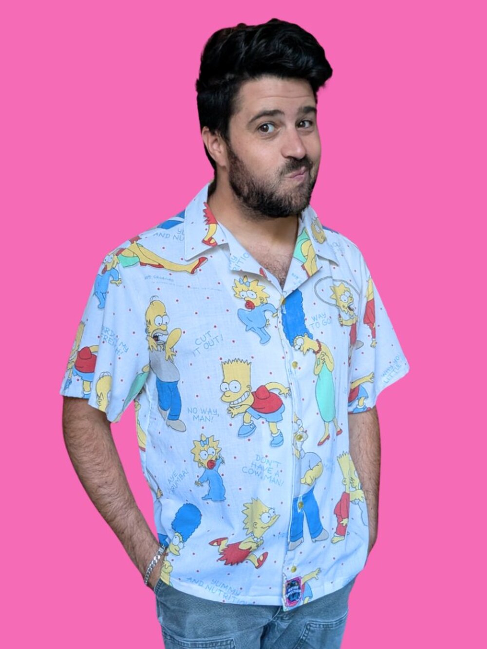 Handmade, Upcycled The Simpsons Bedsheet Button Down Shirt Size L
